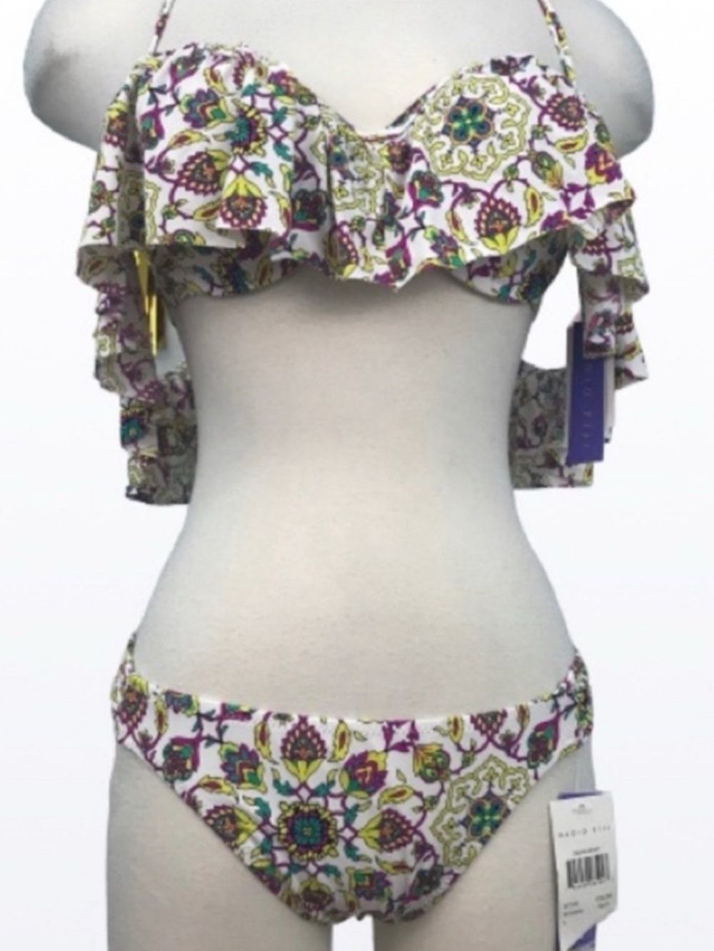 Floral Ruffled Off-Shoulder Bikini in Multi-Color - Picture 2 of 4